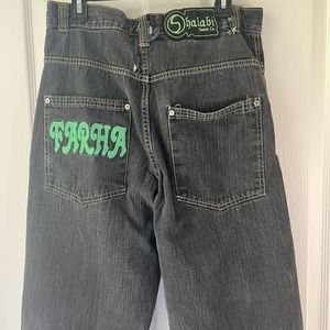 Vtg Y2K 90’s Shalabi Farha Loose Fit Straight 32x32 Black Blue Jeans Distressed